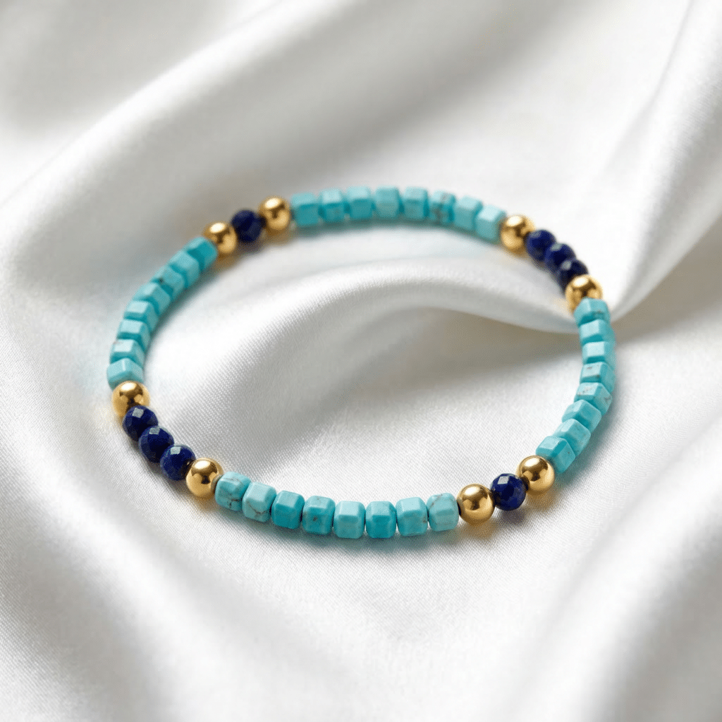 Kugelarmband „Blue Ocean“ mit Edelstein aus 925er Sterling Silber, goldplattiert