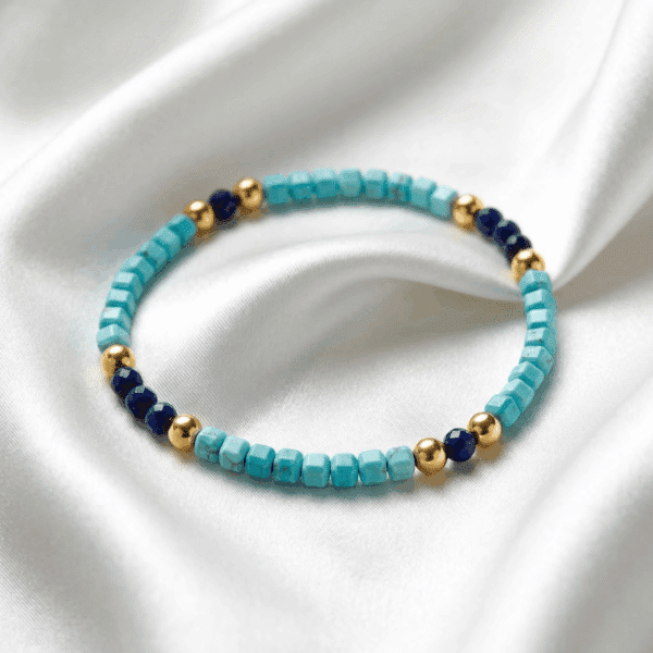 Kugelarmband „Blue Ocean“ mit Edelstein aus 925er Sterling Silber, goldplattiert