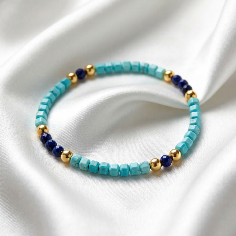 Kugelarmband „Blue Ocean“ mit Edelstein aus 925er Sterling Silber, goldplattiert