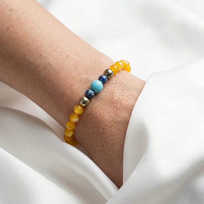 Kugelarmband „Elinoro“ mit Edelstein aus 925er Sterling Silber, goldplattiert