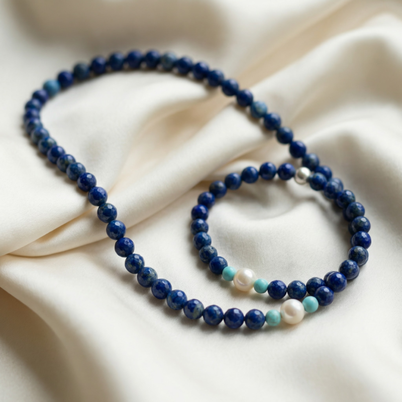 Alternative view of Kugelkette „Amphititre“ mit Edelstein aus 925er Sterling Silber