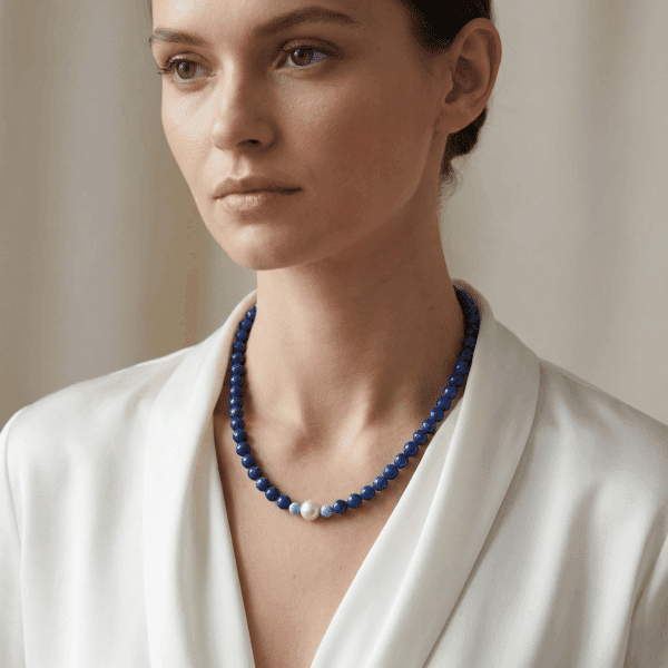 Kugelkette „Amphititre“ mit Edelstein aus 925er Sterling Silber, goldplattiert