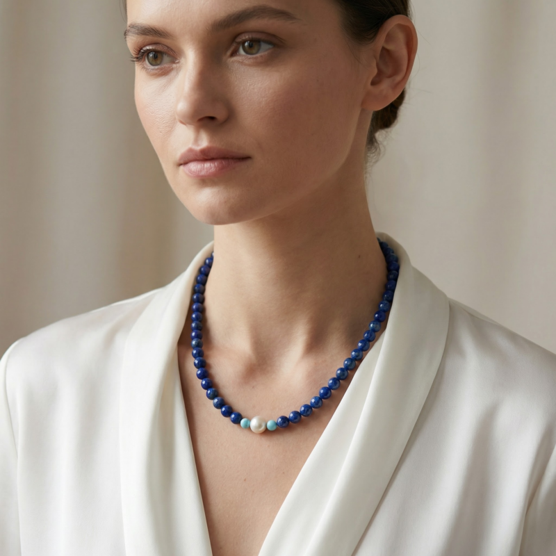 Kugelkette „Amphititre“ mit Edelstein aus 925er Sterling Silber