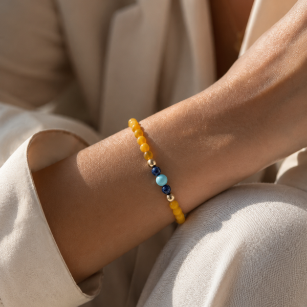 Kugelarmband „Elinoro“ mit Edelstein aus 925er Sterling Silber, goldplattiert