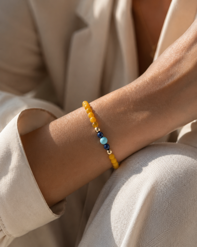 Kugelarmband „Elinoro“ mit Edelstein aus 925er Sterling Silber, goldplattiert