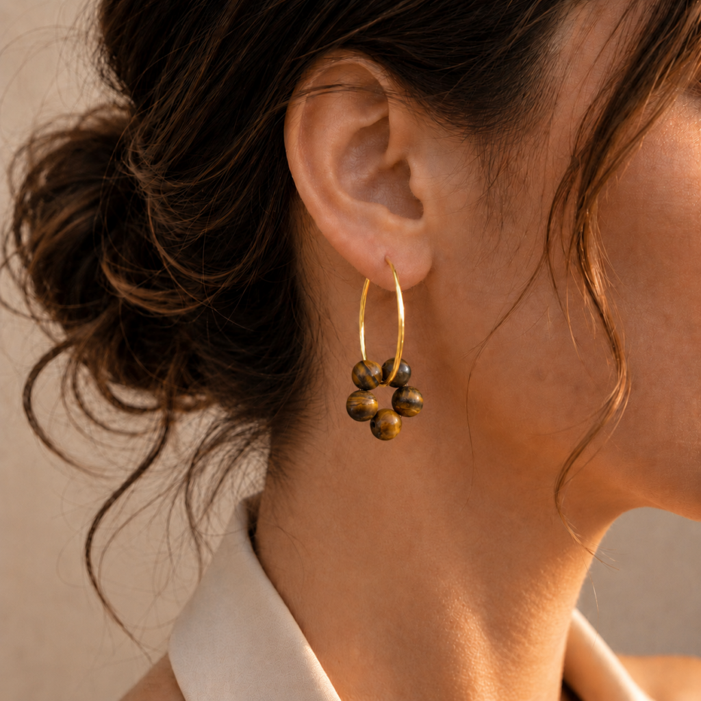 Creolen „FLEUR MULTICOLOR“ mit Edelstein aus 925er Sterling Silber, goldplattiert