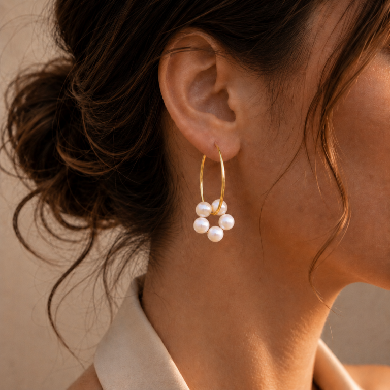Creolen „FLEUR MULTICOLOR“ mit Edelstein aus 925er Sterling Silber, goldplattiert