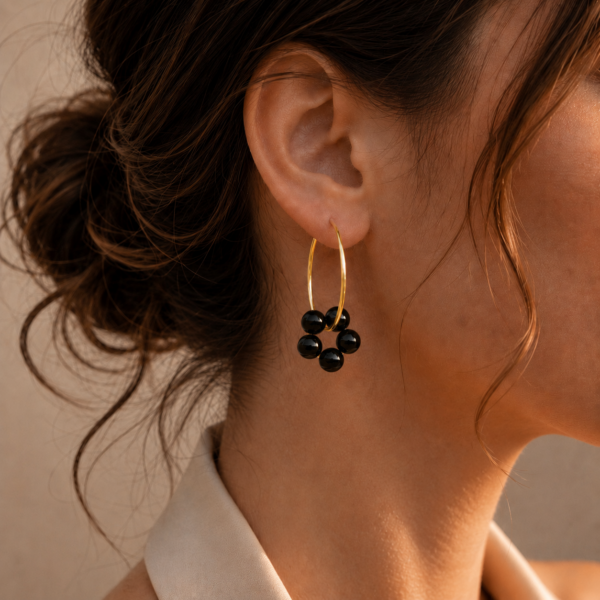 Creolen „FLEUR MULTICOLOR“ mit Edelstein aus 925er Sterling Silber, goldplattiert – Bild 3