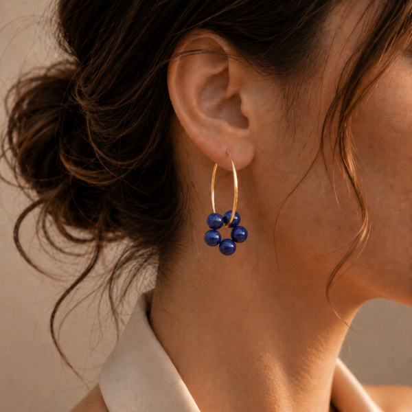 Creolen „FLEUR MULTICOLOR“ mit Edelstein aus 925er Sterling Silber, goldplattiert – Bild 5