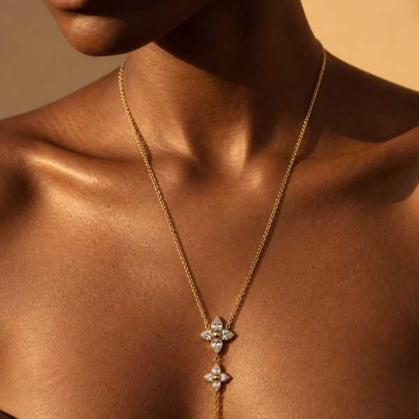 Y-Kette „Elada“ aus 925 Sterling Silber, goldplattiert & Zirkonia
