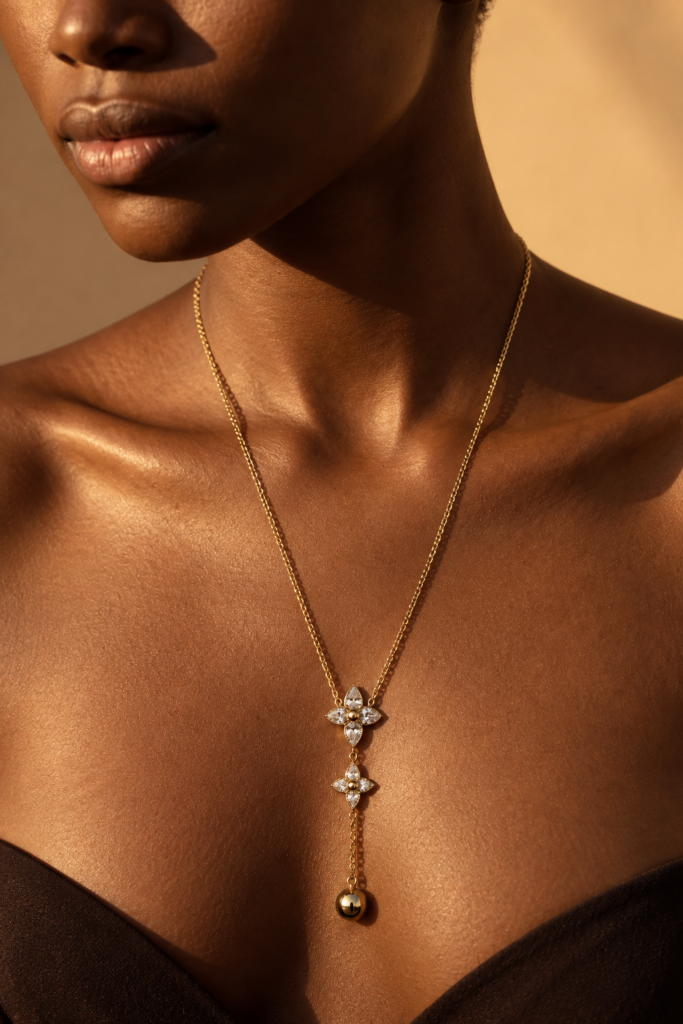 Y-Kette „Elada“ aus 925 Sterling Silber, goldplattiert & Zirkonia