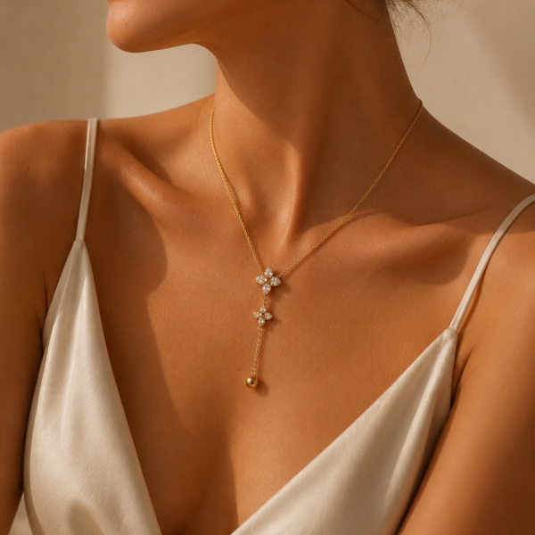 Y-Kette „Elada“ aus 925 Sterling Silber, goldplattiert & Zirkonia